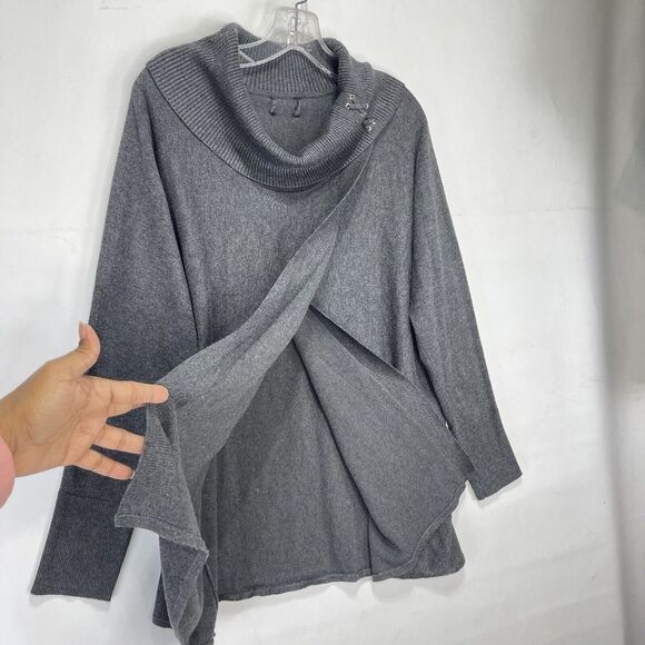 JM Collection Sweater Womens Size L Gray Crossover Turtleneck Dolman Sleeve - Picture 9 of 11